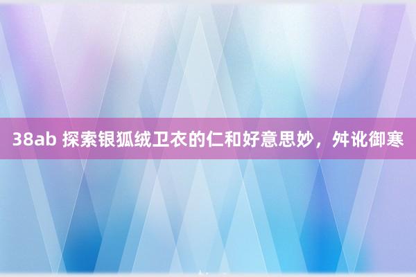 38ab 探索银狐绒卫衣的仁和好意思妙，舛讹御寒